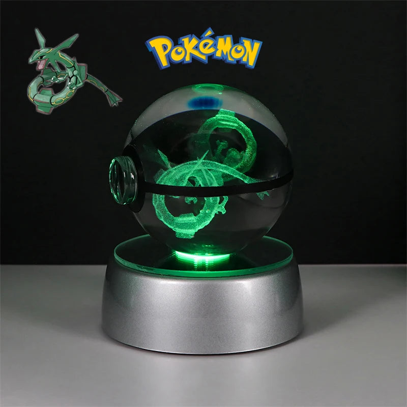 Pokemon 3D Crystal Poke Ball Figure Toys Anime Gengar Mimikyu Jigglypuff Eevee Figurines LED Lamp Base Pokeball Glass Ball Gifts