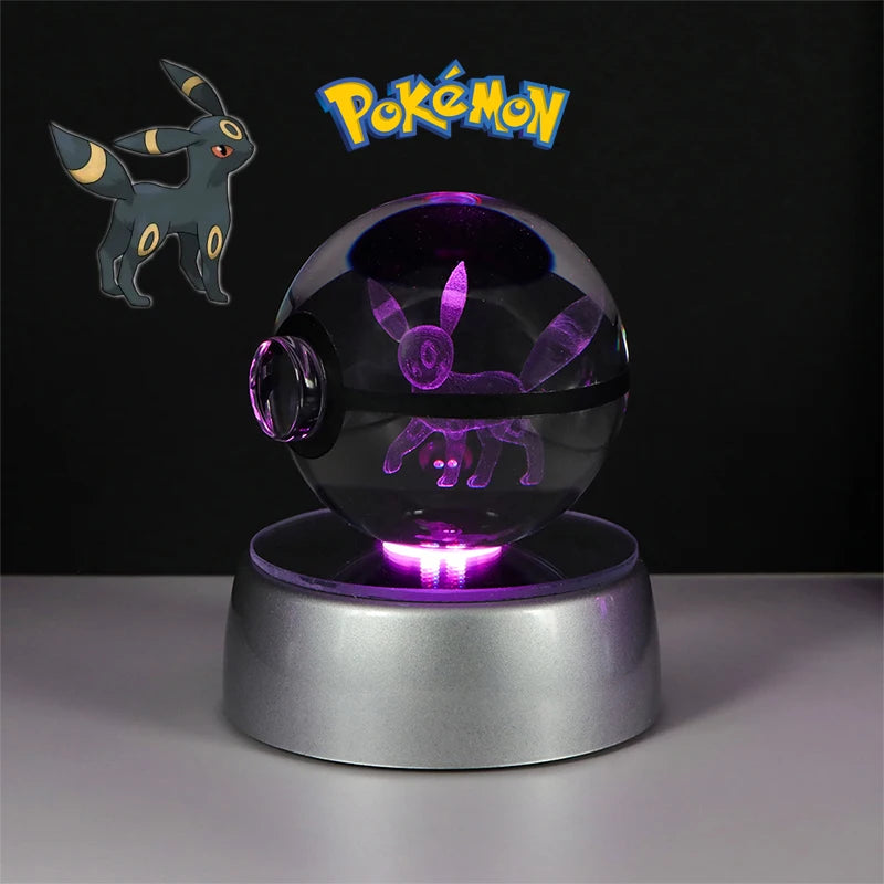 Pokemon 3D Crystal Poke Ball Figure Toys Anime Gengar Mimikyu Jigglypuff Eevee Figurines LED Lamp Base Pokeball Glass Ball Gifts