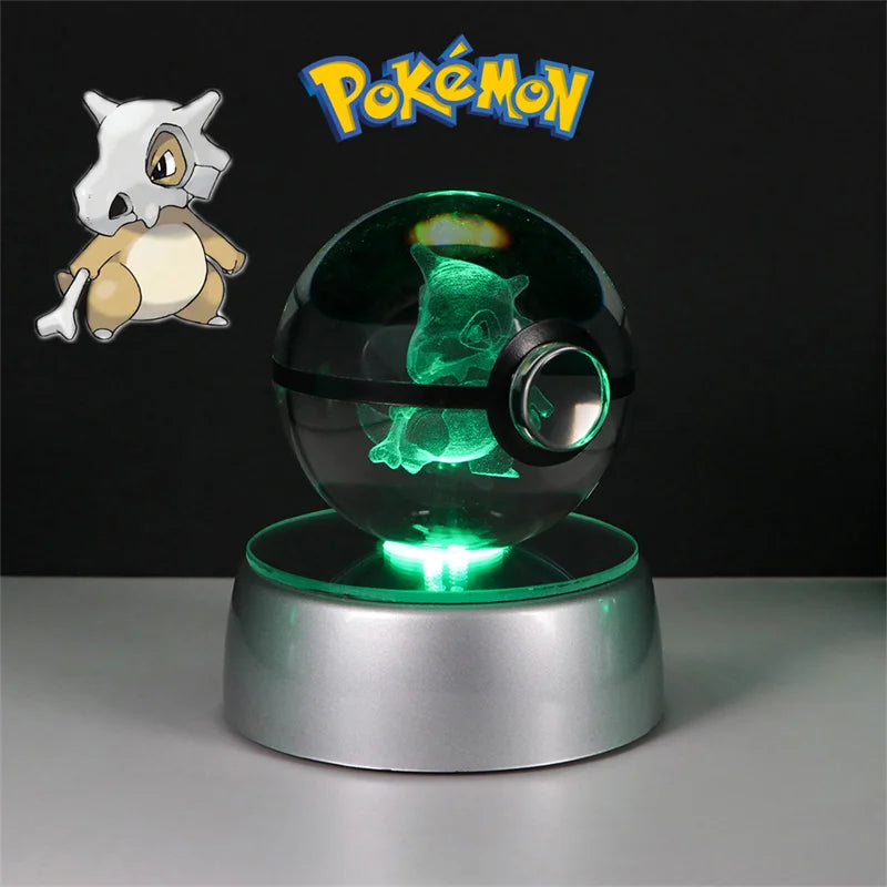 Pokemon 3D Crystal Poke Ball Figure Toys Anime Gengar Mimikyu Jigglypuff Eevee Figurines LED Lamp Base Pokeball Glass Ball Gifts