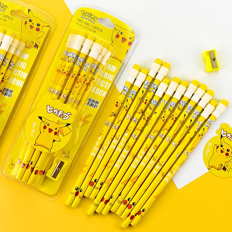 12pcs Pokemon Pikachu Anime Figure Cartoon Pencil Pokemon kids Pencil Kawaii Student Stationery Children's Birthday Xmas Gift