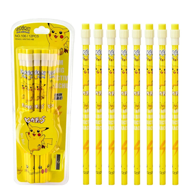 12pcs Pokemon Pikachu Anime Figure Cartoon Pencil Pokemon kids Pencil Kawaii Student Stationery Children's Birthday Xmas Gift