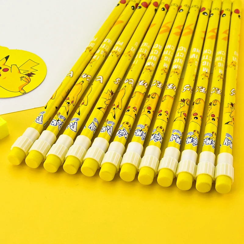 12pcs Pokemon Pikachu Anime Figure Cartoon Pencil Pokemon kids Pencil Kawaii Student Stationery Children's Birthday Xmas Gift
