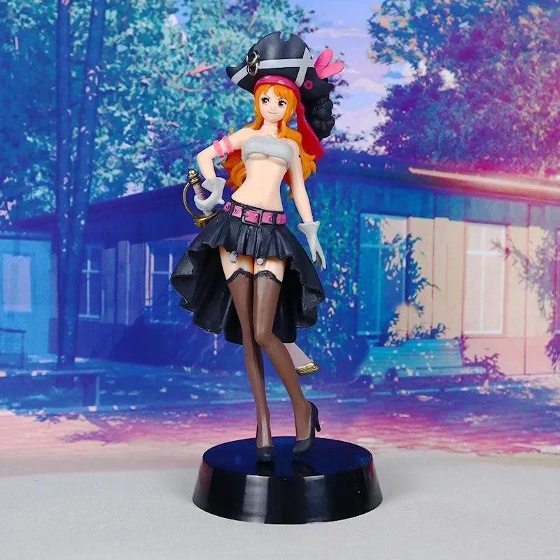 19CM Anime One Piece Nami Black Clothes Action Figure ONE PIECE FILM RED