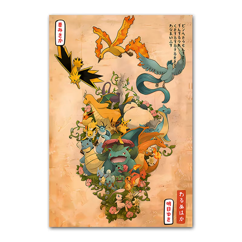 Anime Pokemon Canvas Painting Eeveelution Eevee Retro HD Poster and Print Watercolor Wall Art Picture Home Decor Kids Gifts