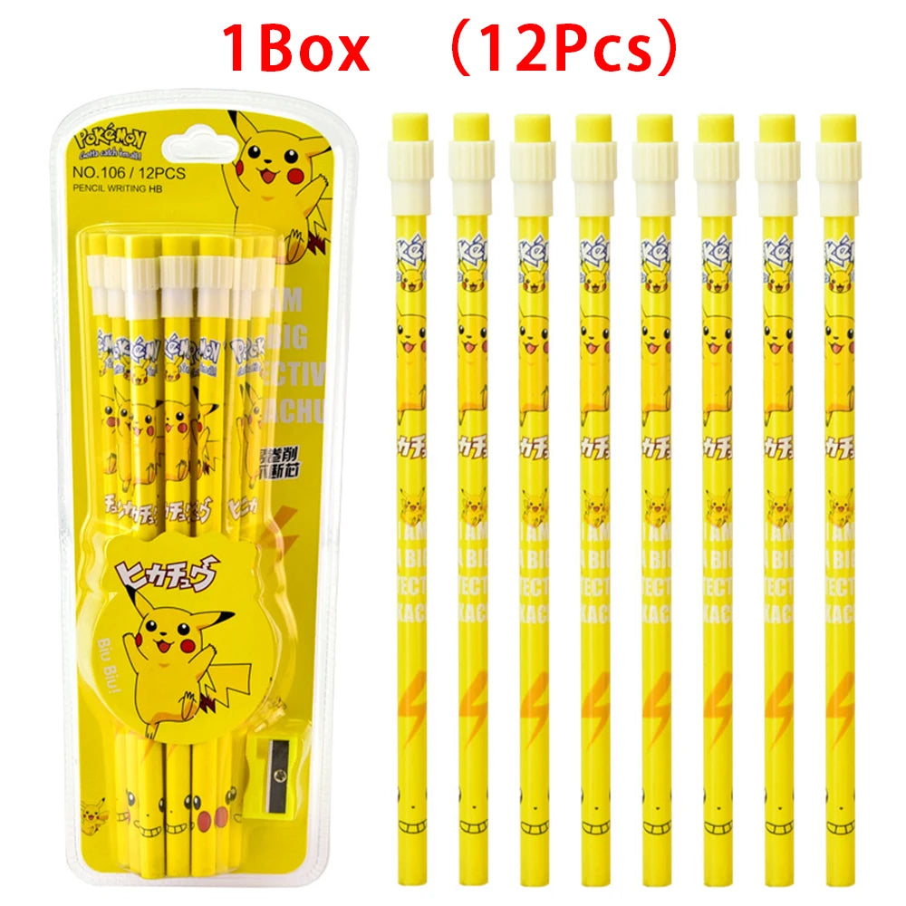 12pcs Pokemon Pikachu Anime Figure Cartoon Pencil Pokemon kids Pencil Kawaii Student Stationery Children's Birthday Xmas Gift