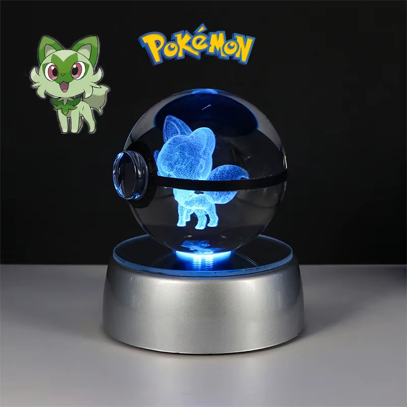 Pokemon 3D Crystal Poke Ball Figure Toys Anime Gengar Mimikyu Jigglypuff Eevee Figurines LED Lamp Base Pokeball Glass Ball Gifts