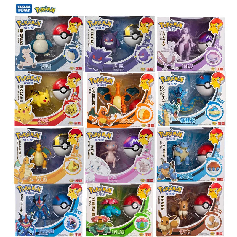 Genuine Pokemon Anime Figure Pikachu Gengar Charizard Gyarados Mew Dragonite Doll Model Children'S Transformation Toy Gift Set