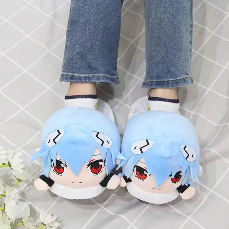 EVANGELION Rei Ayanami Anime Figure Plush Slippers Animation Winter Cotton Slipper Thick Non-Slip Slippers Couples Cotton Shoes