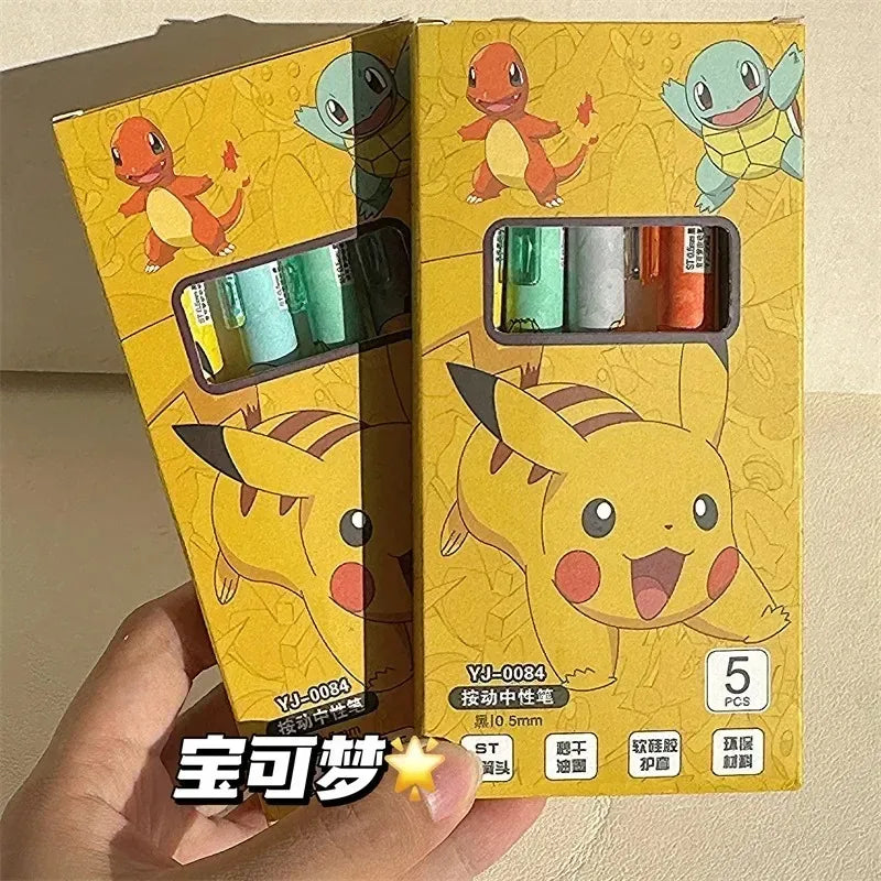 5Pcs Pokemon Pikachu Gel Pen Cute Anime Cartoon Charmander Squirtle Press on Gel Pen Stationery School Supplies Holiday Gifts