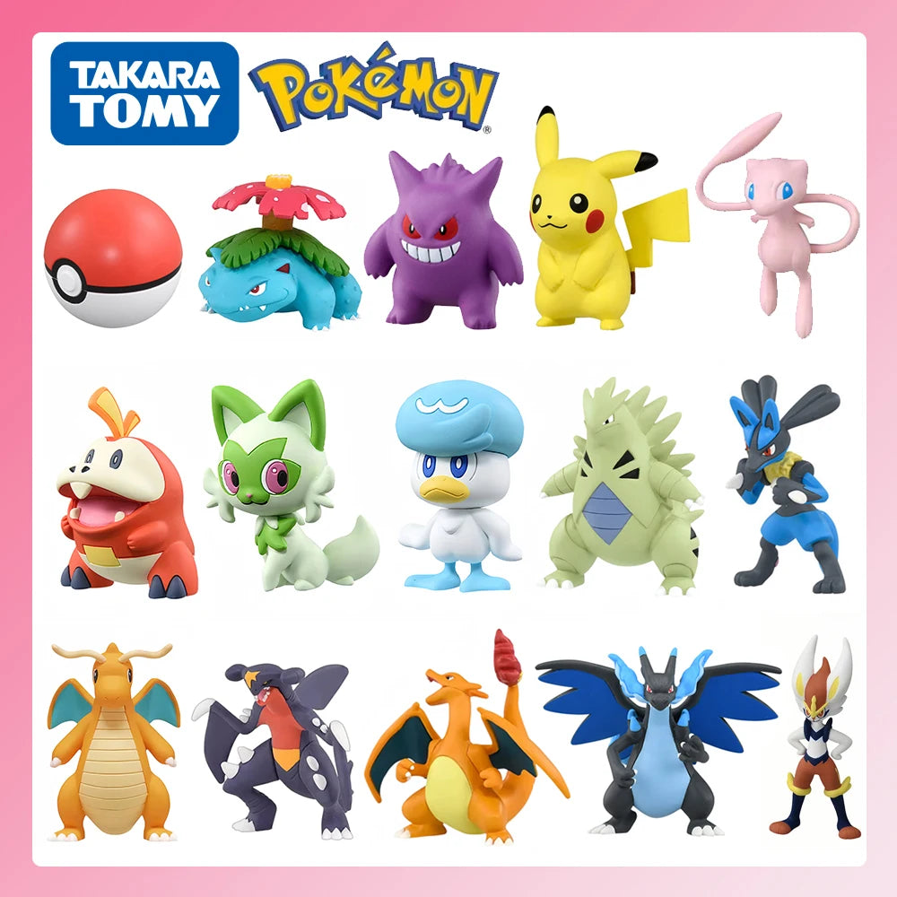 Pokemon Original Mini Figure Mew Pikachu Gengar Charizard Dragonite Venusaur Lucario Fuecoco Sprigatito PVC Model Toys Gifts