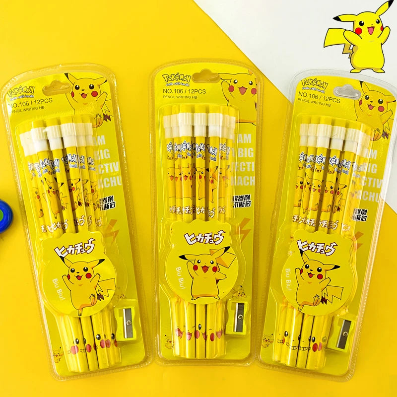12pcs Pokemon Pikachu Anime Figure Cartoon Pencil Pokemon kids Pencil Kawaii Student Stationery Children's Birthday Xmas Gift