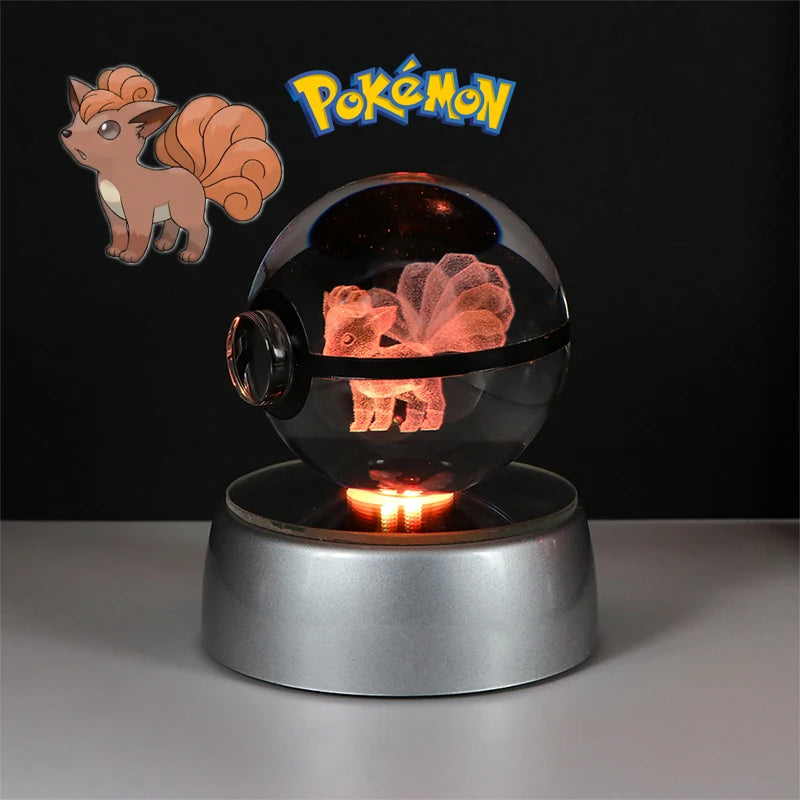 Pokemon 3D Crystal Poke Ball Figure Toys Anime Gengar Mimikyu Jigglypuff Eevee Figurines LED Lamp Base Pokeball Glass Ball Gifts