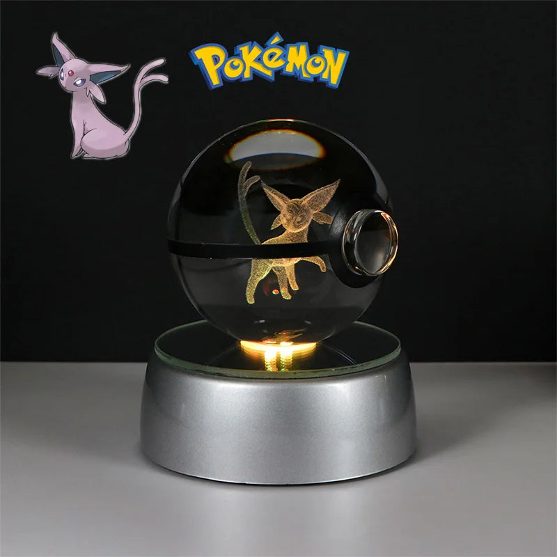 Pokemon 3D Crystal Poke Ball Figure Toys Anime Gengar Mimikyu Jigglypuff Eevee Figurines LED Lamp Base Pokeball Glass Ball Gifts