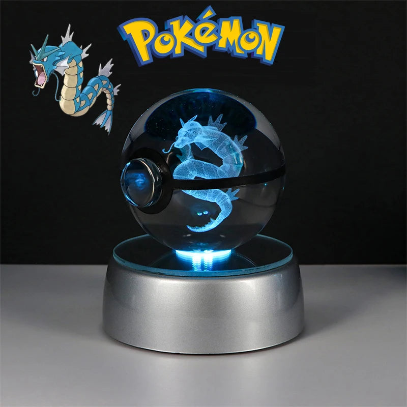Pokemon 3D Crystal Poke Ball Figure Toys Anime Gengar Mimikyu Jigglypuff Eevee Figurines LED Lamp Base Pokeball Glass Ball Gifts