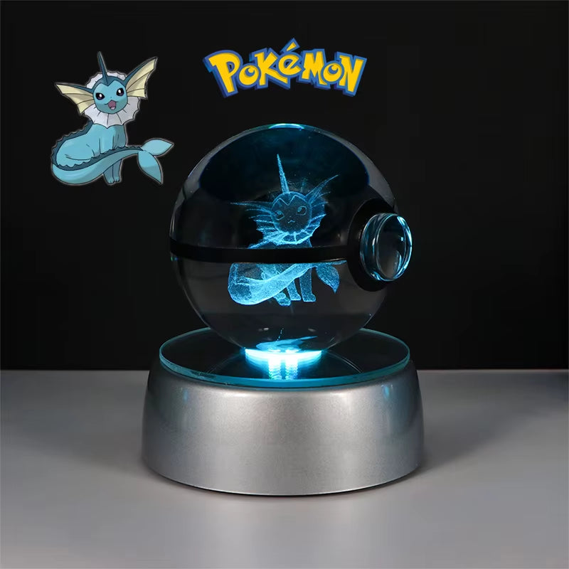 Pokemon 3D Crystal Poke Ball Figure Toys Anime Gengar Mimikyu Jigglypuff Eevee Figurines LED Lamp Base Pokeball Glass Ball Gifts