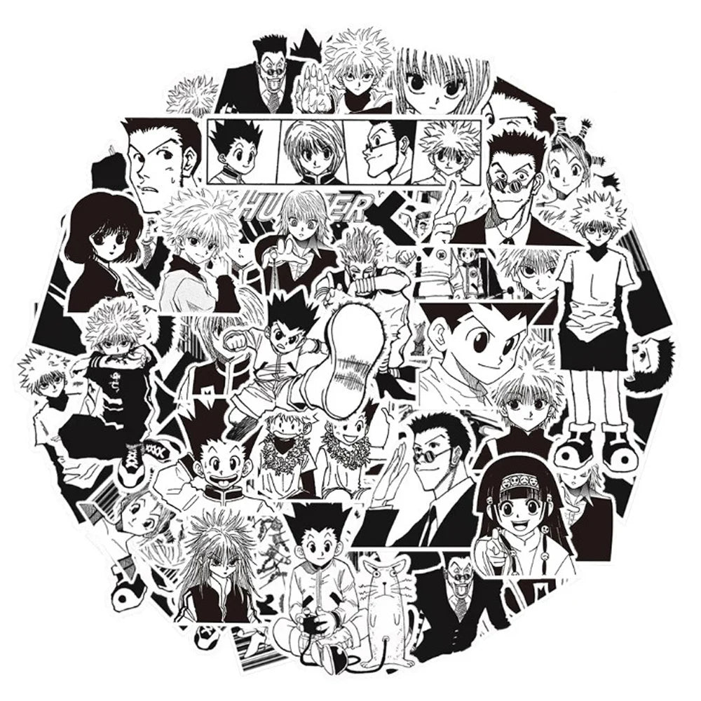10/30/70pcs Japanese Anime HUNTER×HUNTER Stickers Classic Cool Decals Decoration Laptop Phone Luggage Black White Manga Sticker